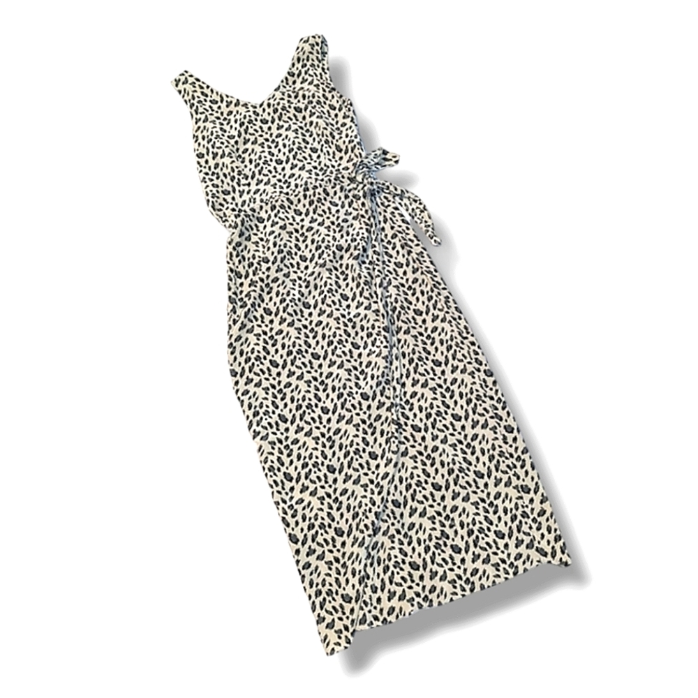 Vintage silk leopard faux wrap maxi dress 10